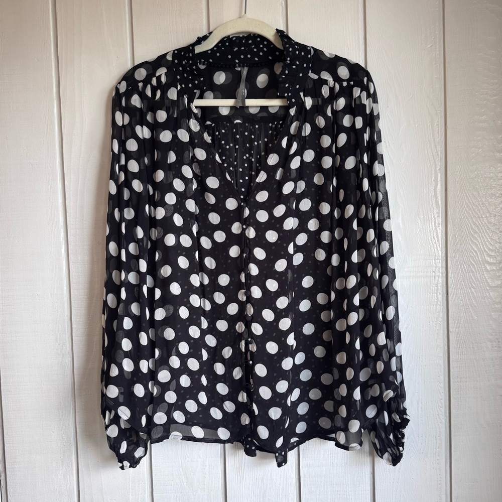 Anthropologie Poloa Dot Long Sleeve Blouse